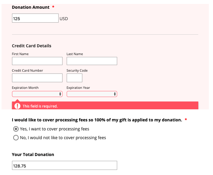 Stripe + Transaction Fee Option